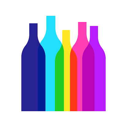 Wine bottles vibrant colors