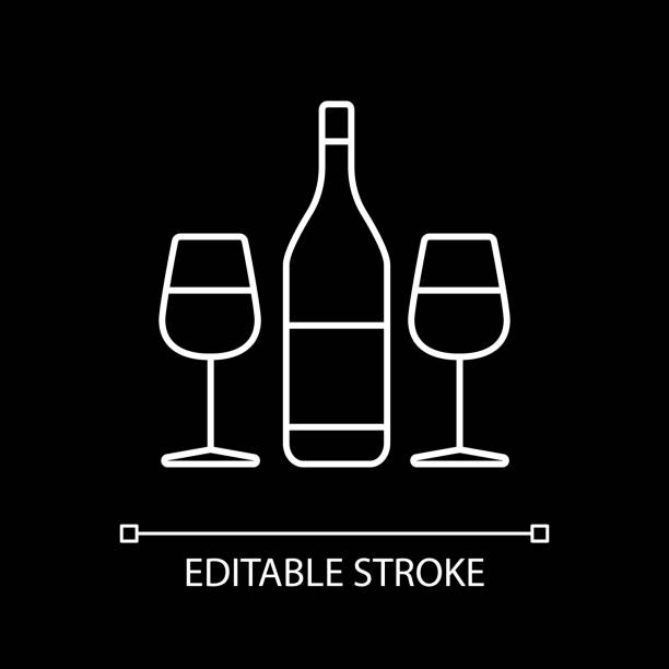 Wine for romantic dinner white linear icon for dark theme Wine for romantic dinner white linear icon for dark theme. Couple date. Wine tasting. Alcohol drink. Thin line customizable illustration. Isolated vector contour symbol for night mode. Editable stroke date night stock illustrations