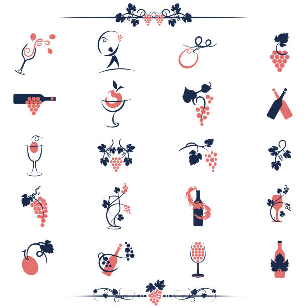 Wine Icons And Page Dividers vector art illustration