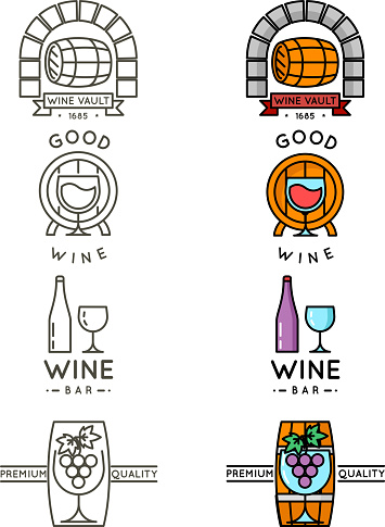 Wine line logo or winery logotype set vector