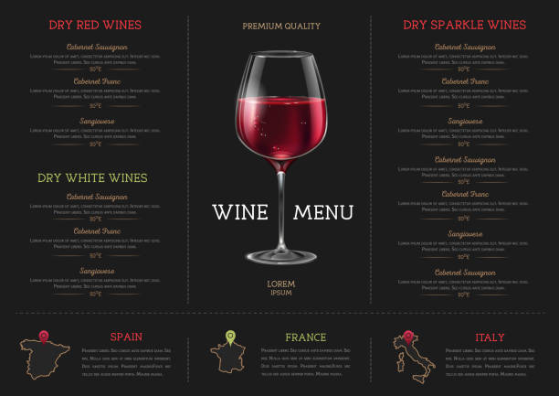 Wine restaurant menu design with realistic wine glass. Chalk background Wine restaurant menu design with realistic wine glass. Chalk background countries on green list stock illustrations