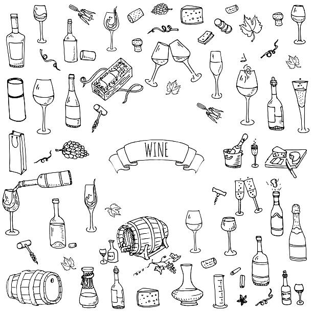 Wine set icons vector art illustration