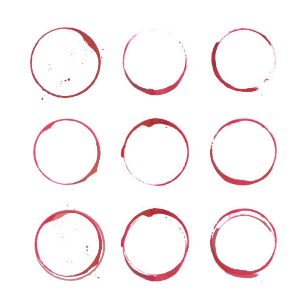 Wine stain circles Vector set of Wine stain circles silhouette, splashes and spot isolated on white background. Watercolor hand drawing glass marks. stained stock illustrations