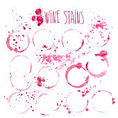 Wine stains vector watercolor illustration. Wine red splashes and stains isolated on white background