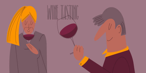 ilustrações de stock, clip art, desenhos animados e ícones de wine tasting - blonde man trying food