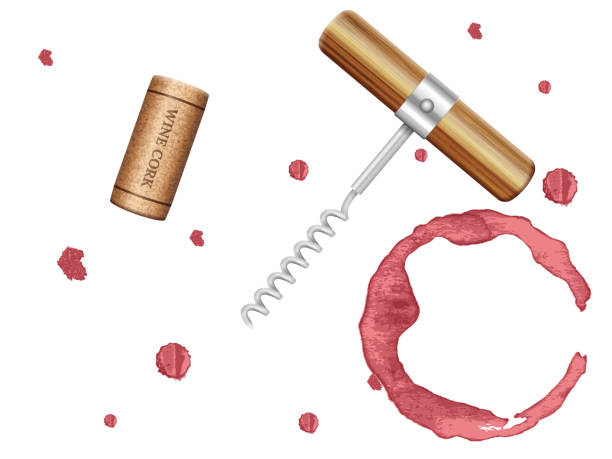 Wine Wine stains and cork on a white background. Vector illustration.

for inspector: no photographic sketch, 3D render, scan source used for this illustration cork stopper stock illustrations