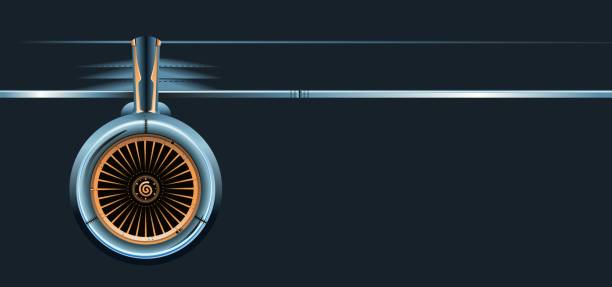 Wing with turbine isolated on dark background wing with turbine. Available EPS-10 vector format separated by groups and layers for easy edit airplane backgrounds stock illustrations