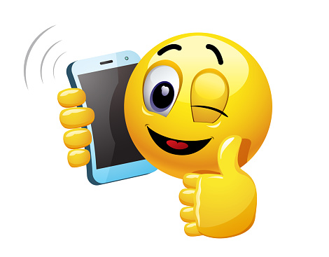 Vector illustration of a smiley having funny phone conversation.