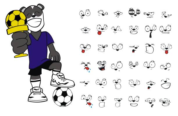 illustrations, cliparts, dessins animés et icônes de gagnant jeune panda ours cartoon soccer uniforme expressions collection - panda foot