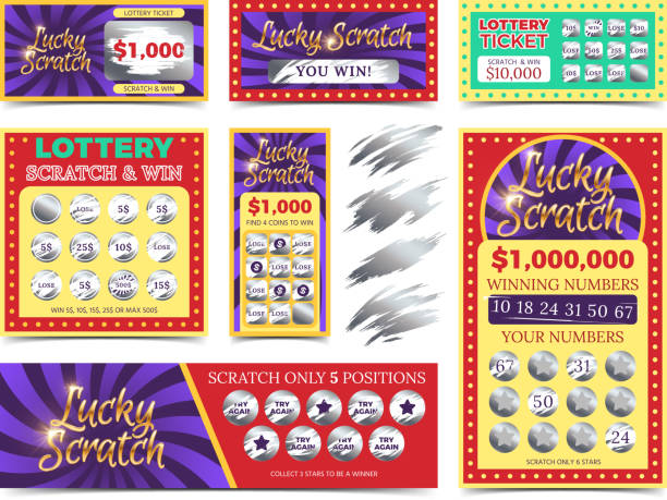 Winning lotto tickets and scratch cards vector set Winning lotto tickets and scratch cards vector set. Win game in lottery illustration lottery stock illustrations