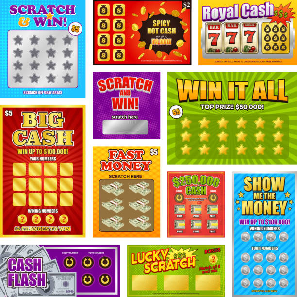 winning scratching lottery Set of game scratch win cards and tickets using for instant lottery isolated vector illustration lottery stock illustrations