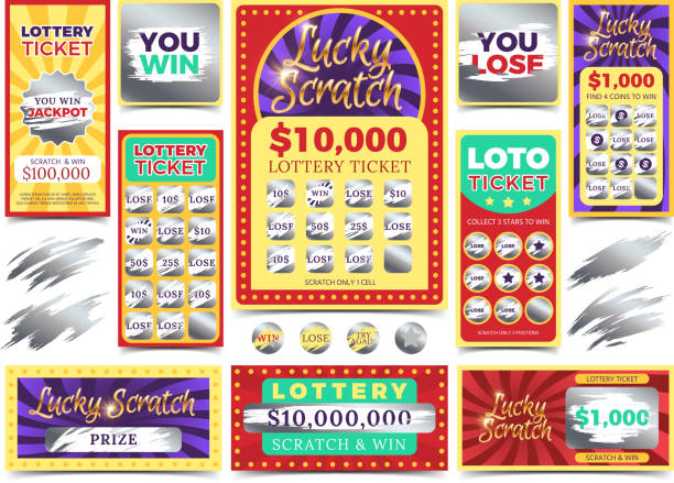 Winning scratching lottery vector tickets Winning scratching lottery vector tickets. Win ticket lottery, game prize card illustration lottery stock illustrations