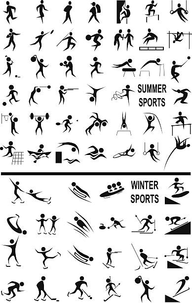 bildbanksillustrationer, clip art samt tecknat material och ikoner med winter and summer sports on the white - skeleton skate