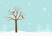 istock Winter background.Winter tree with cute red birds 1054665484