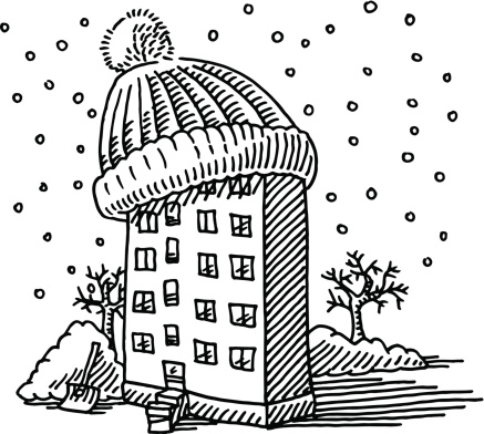 Winter Building Bobble Hat Drawing