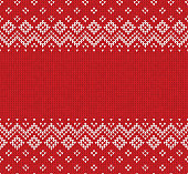 Winter Christmas x-mas knitted seamless abstract background frame and border. Knitted pattern with nordic ornaments snowflakes. Winter knitting. Scandinavian flat style design for backgrounds, wallpaper