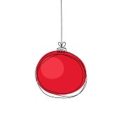 istock Winter doodle. Simple modern red  Christmas ball for holiday, merry christmas and happy new year greeting card, party decoration, template.  Vector hand drawn isolated. Christmas tree decoration 1340212759