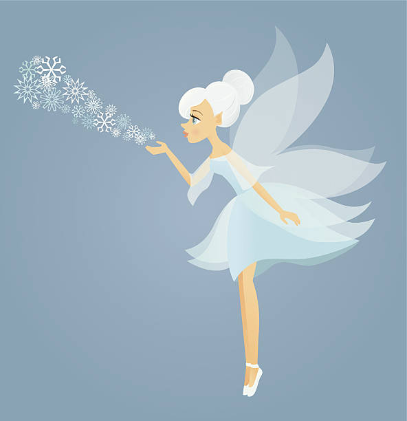 Winter Fairy A vector illustration of a winter fairy blowing snowflakes. Fairy is grouped together on a separate layer from the background and the snowflakes. Linear and radial gradients used. Transparencies used. No meshes. fairy stock illustrations