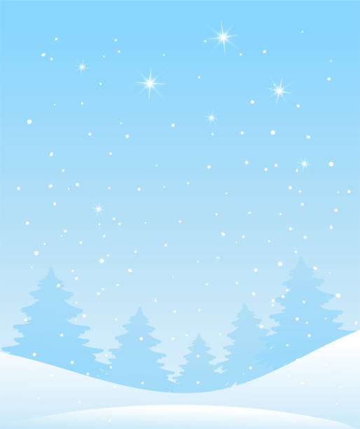 Winter forest landscape. Christmas background for greeting card. Blue sky with snow and stars, snowy forest. Vector illustration in flat design. Winter forest landscape. Christmas background for greeting card. Blue sky with snow and stars, snowy forest. Vector illustration in flat cartoon design. winter backgrounds stock illustrations