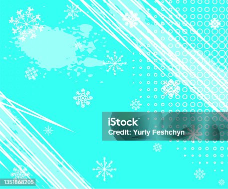 istock Winter Grunge Background with Halftone Dots and white snowflakes. Vector Illustration 1351868205