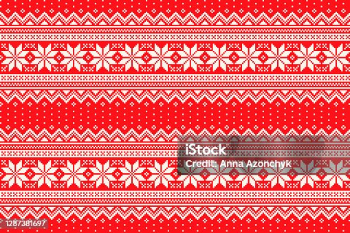 istock Winter Holiday Pixel Pattern. Traditional Christmas Star Ornament. Scheme for Knitted Sweater Pattern Design. Seamless Vector Background. 1287381697