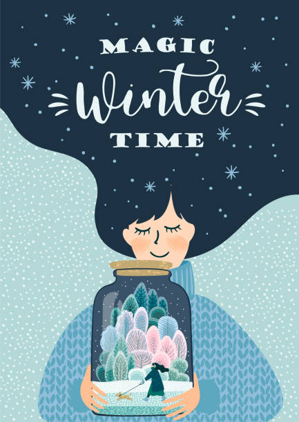 ilustrações de stock, clip art, desenhos animados e ícones de winter illustration with cute woman. vector design template. - christmas magic