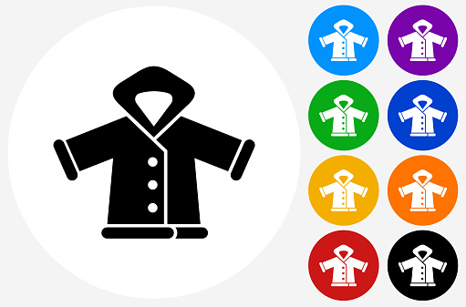 Download Winter Jacket Icon On Flat Color Circle Buttons Stock Illustration - Download Image Now - iStock
