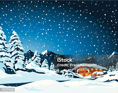 istock Winter Landscape and Cabin 157111133