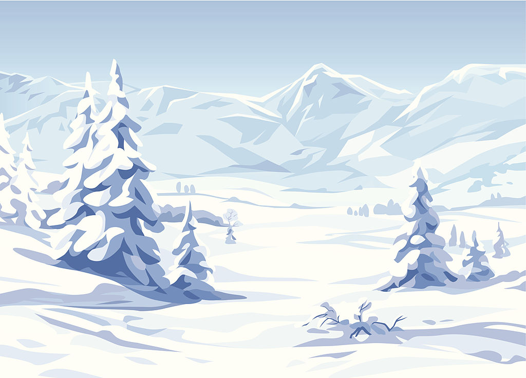 Illustration of a winter mountain landscape. EPS 8, fully editable, grouped and labeled in layers.