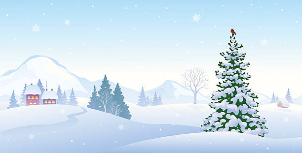 Winter Landscape With House Mountains And Tree With Snow Vector Art At Vecteezy