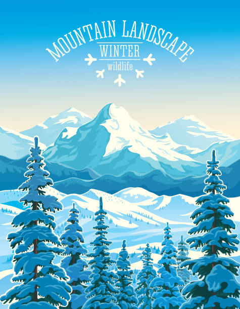 Winter mountain landscape Winter mountain landscape with firs in the foreground. mountain climber exercise stock illustrations