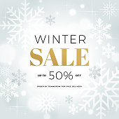 Winter, Holiday Sale banner with snowflakes. Christmas Sale banner. Winter Sale web banner template. Background with graphic snowflakes.