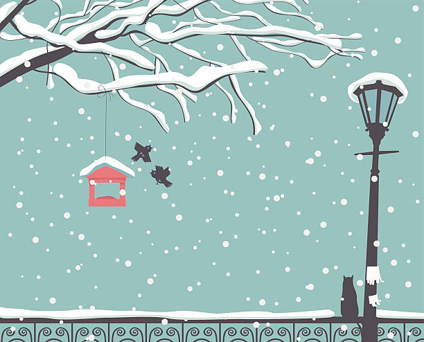 bildbanksillustrationer, clip art samt tecknat material och ikoner med winter scene at the park - cat snow
