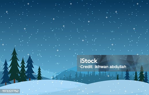 istock Winter Scene Snow Landscape with Pine Trees Mountain Vector Illustration 1172227752