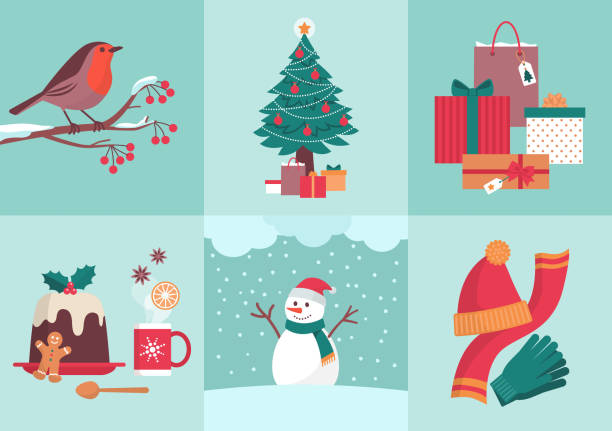Winter season and Christmas icons vector art illustration