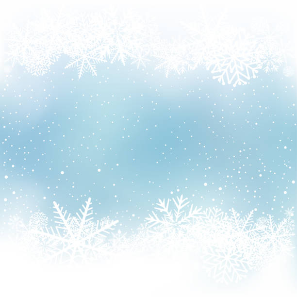winter snow frame blue background Winter blue sky background with snow frame. Frosty close-up wintry snowflakes. Ice shape pattern template. Christmas holiday decoration backdrop window borders stock illustrations