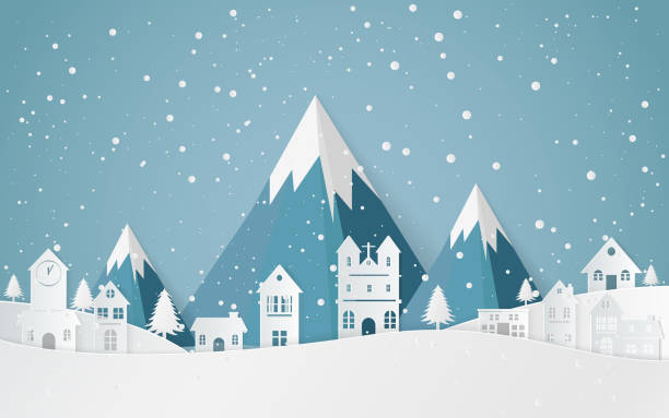 Winter Snow Landscape City Happy new year and Merry christmas,paper art and craft style. vector art illustration