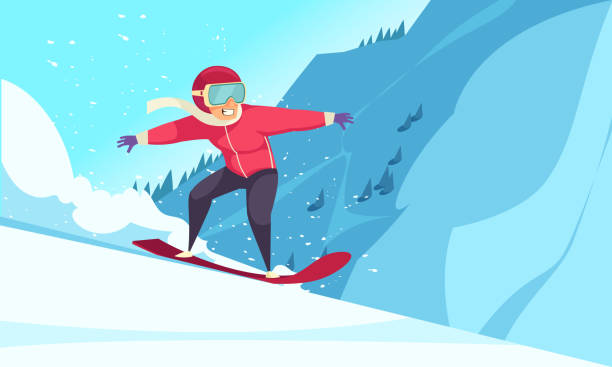 Winter extreme sports background with snowboarding symbols flat...