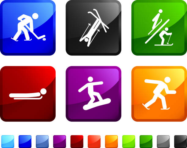 bildbanksillustrationer, clip art samt tecknat material och ikoner med winter sports competition royalty free vector icon set - skeleton skate