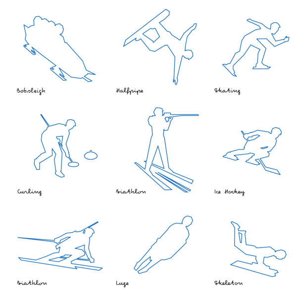 bildbanksillustrationer, clip art samt tecknat material och ikoner med vintersport ikonuppsättning linje 1 - skeleton skate