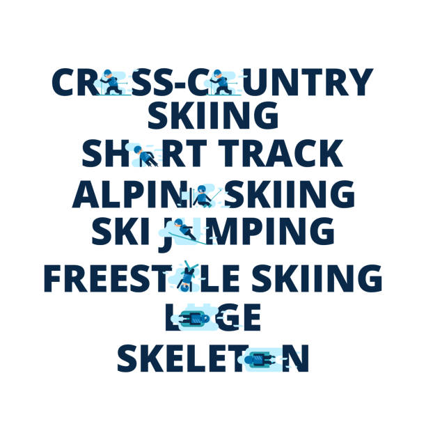 bildbanksillustrationer, clip art samt tecknat material och ikoner med vintersport namn av sporten i platt stil - skeleton skate