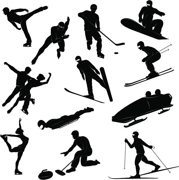 stockillustraties, clipart, cartoons en iconen met winter sports silhouettes - curling