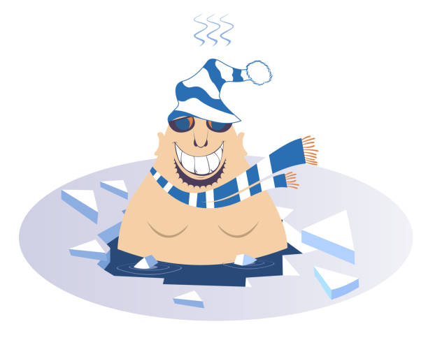 Winter swimming man illustration vector art illustration