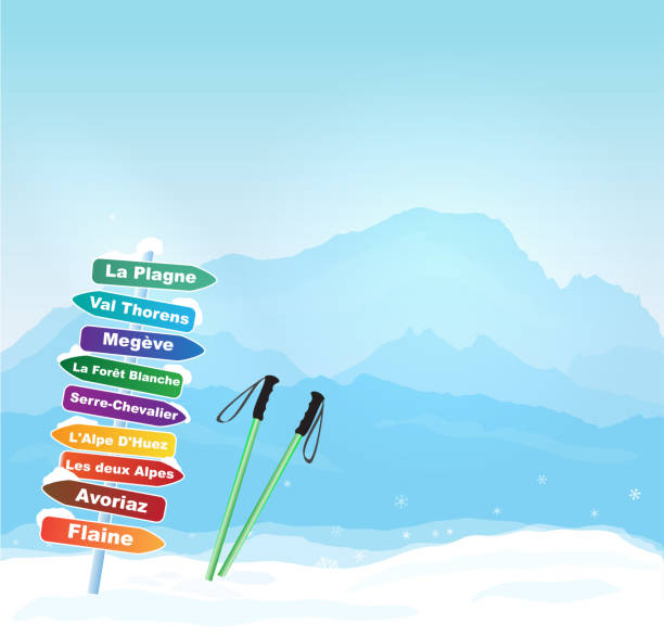 illustrazioni stock, clip art, cartoni animati e icone di tendenza di sport invernali nelle alpi francesi - savoia