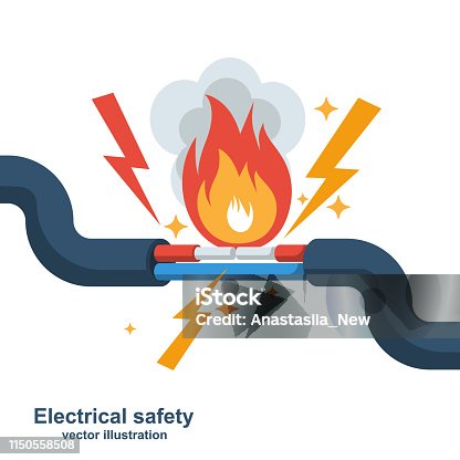 istock Wire is burning. Fire wiring 1150558508
