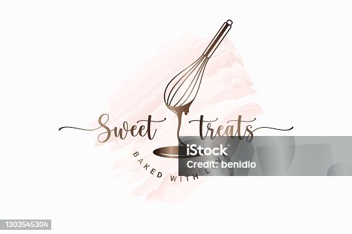 istock Wire whisk and chocolate for bakery cooking or cake on watercolor on white background 1303545304