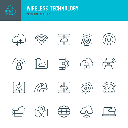 Set of Wireless Technology thin line vector icons