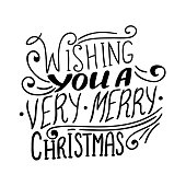 istock Wishing you a Very MerryChristmas quote, vector text for design greeting cards, photo overlays, prints, posters. Hand drawn lettering. 870044372