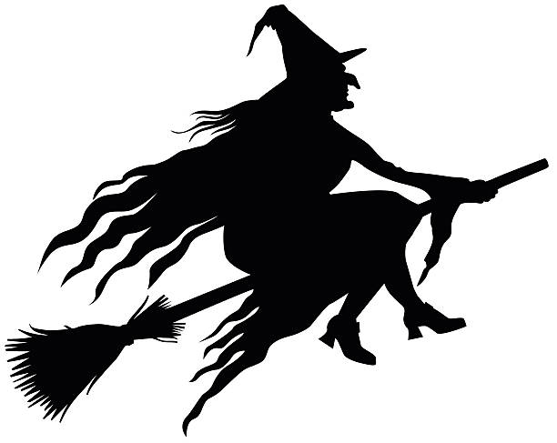 Witchy silhouette sunset Halloween sticker