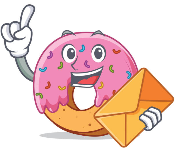 stockillustraties, clipart, cartoons en iconen met met envelop donut cartoon tekenstijl - chocoletter